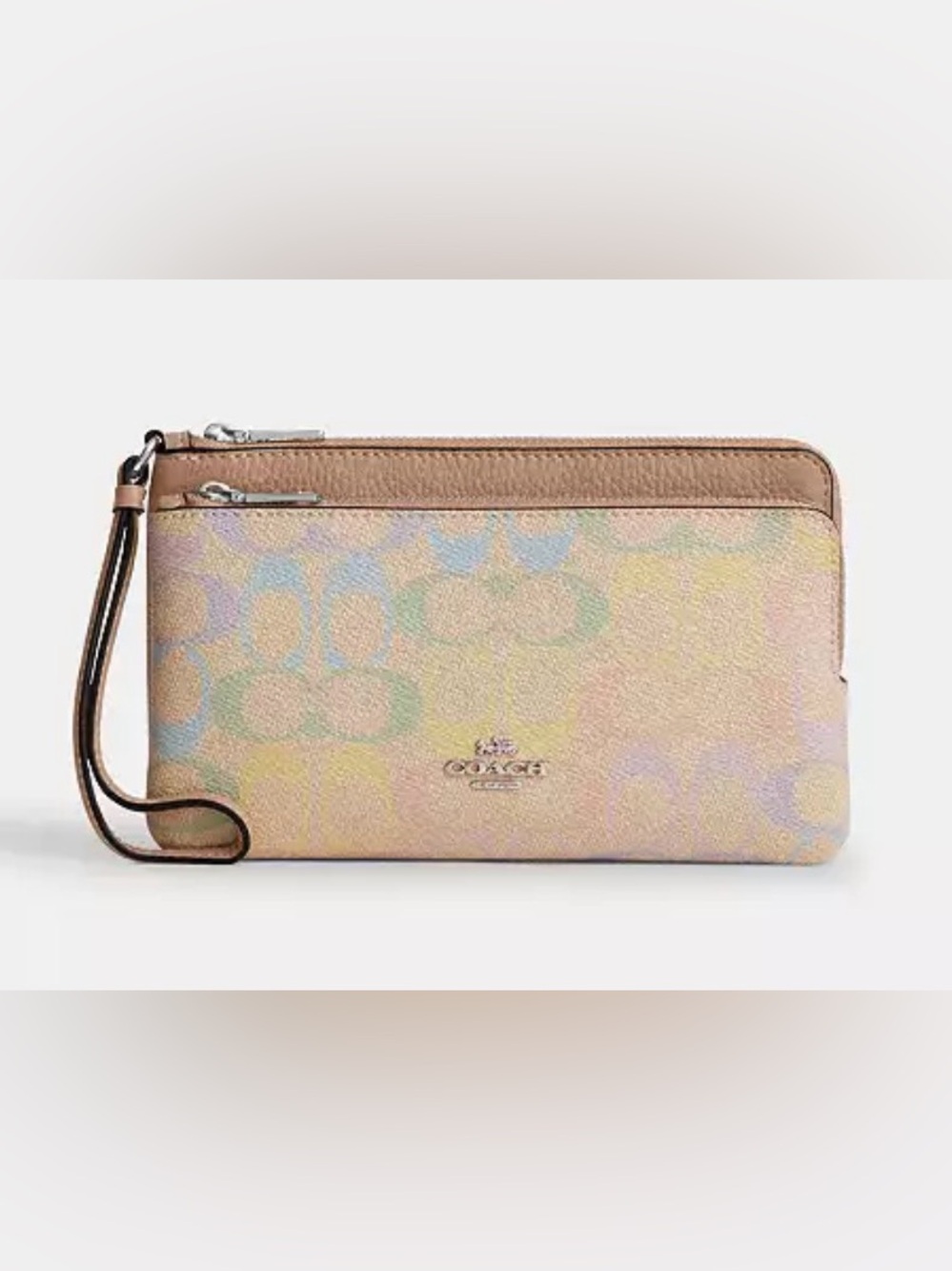 Coach Rainbow Signature Double Zip Wristlet NWOT